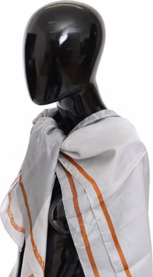 Gray Red Silk Shawl Foulard Wrap Scarf
