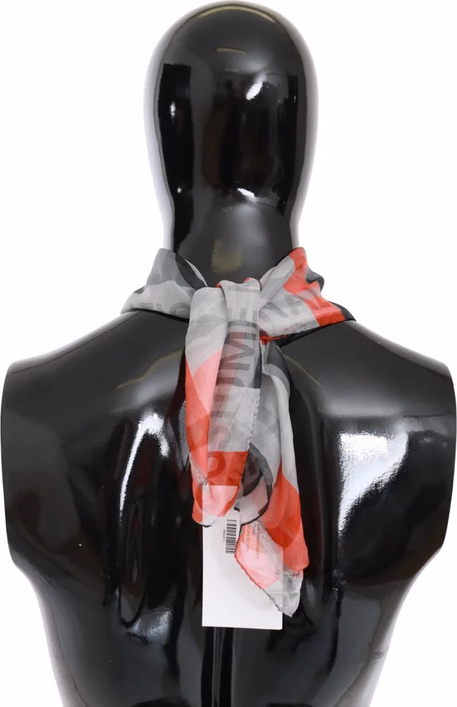 Costume National Red 100% Silk Branded Gray Scarf