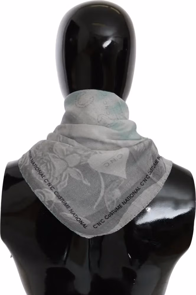 Costume National Gray Silk Shawl Foulard Wrap Scarf