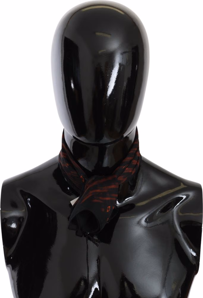 Costume National Black Orange 100% Silk Branded Scarf