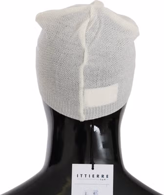 Beanie White Wool Blend Branded Hat