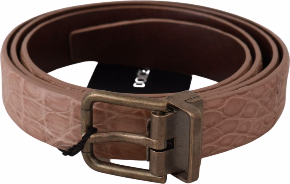 Dolce & Gabbana Beige Exotic Skin Gold Buckle Leather Belt