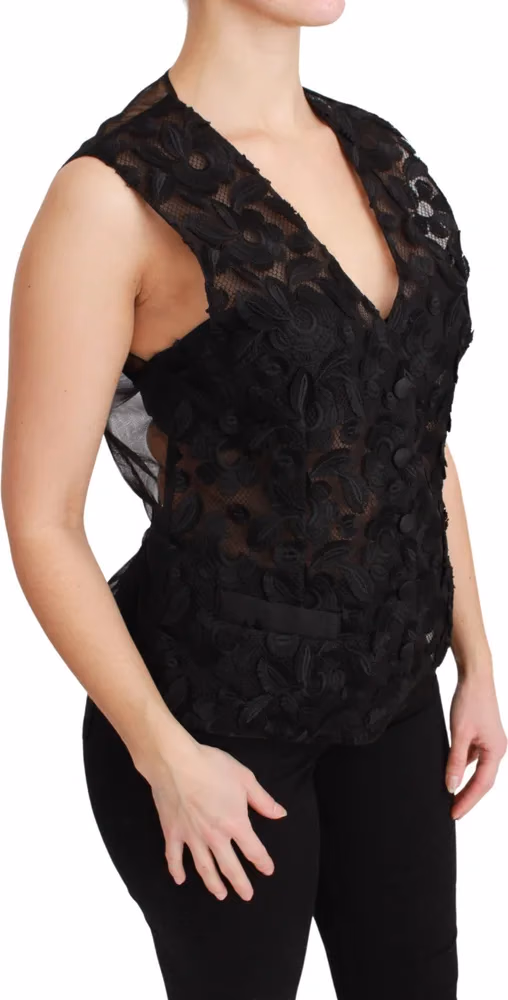 Dolce & Gabbana Black Floral Brocade Top Gilet Waistcoat