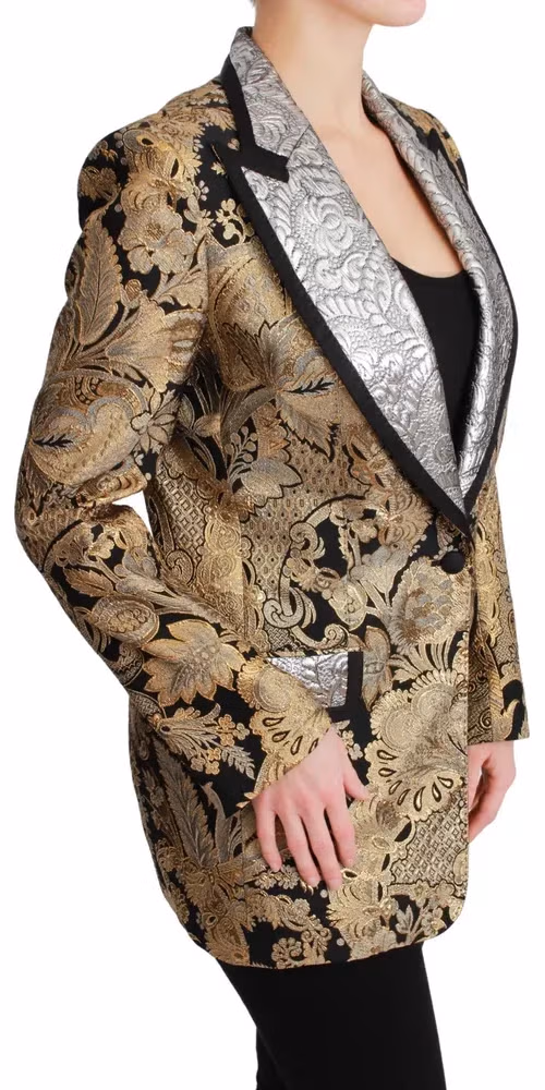 Dolce & Gabbana Black Gold Jacquard Blazer Jacket