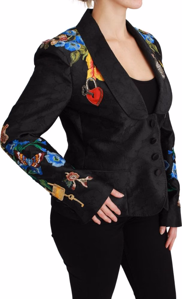 Dolce & Gabbana Black Brocade Crystal Blazer Jacket