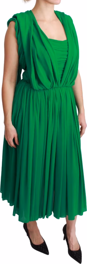 Dolce & Gabbana 100% Silk Green Sleeveless Pleated Maxi Dress