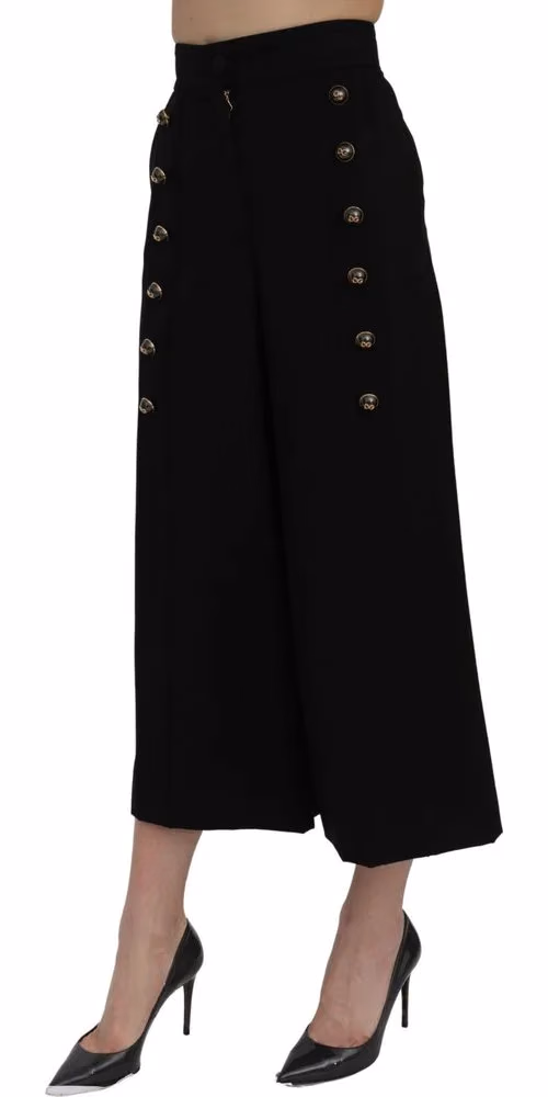 Dolce & Gabbana Black High Waist Wide Leg Cropped Pants