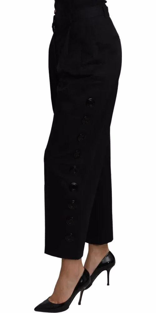 Dolce & Gabbana Black High Waist Cropped Cotton Stretch Pants