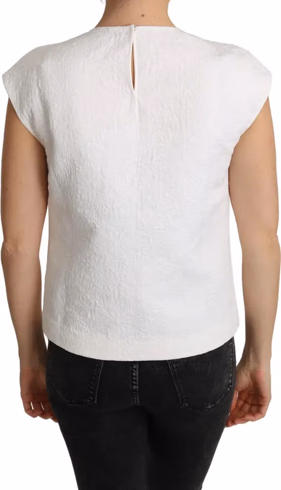 Dolce & Gabbana White Floral Brocade Blouse Cotton Top