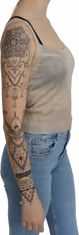 BYBLOS Beige Sleeveless Spaghetti Strap Tank See Through Top