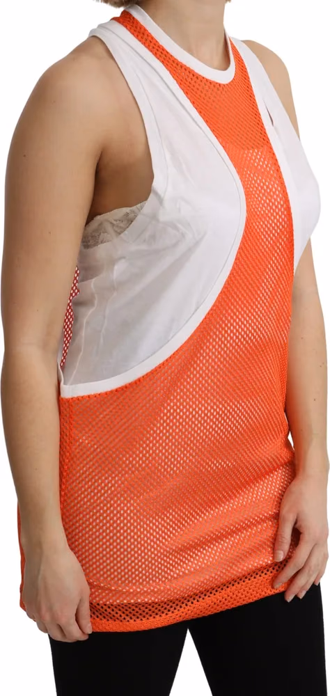 Dsquared² Orange White Crewneck Sleeveless Tank T-shirt Dress Top