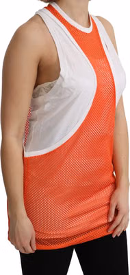 Orange White Crewneck Sleeveless Tank T-shirt Dress Top