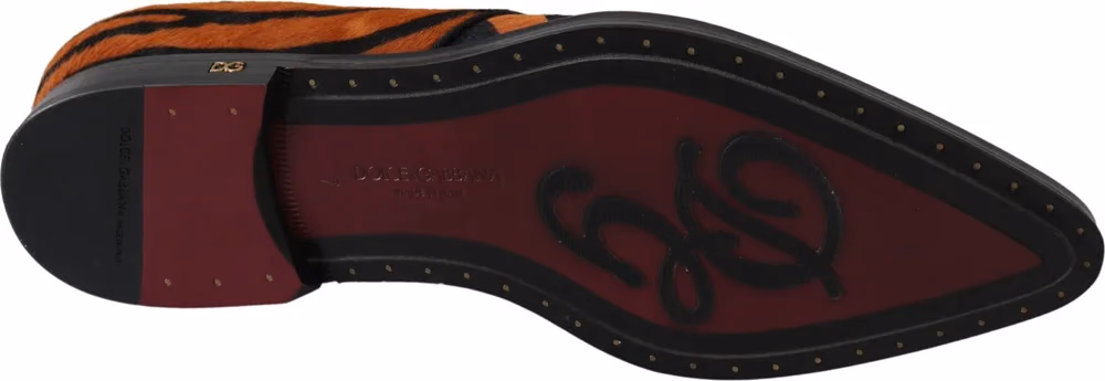 Dolce & Gabbana Orange Pony Hair Formal Dress Broque Shoes