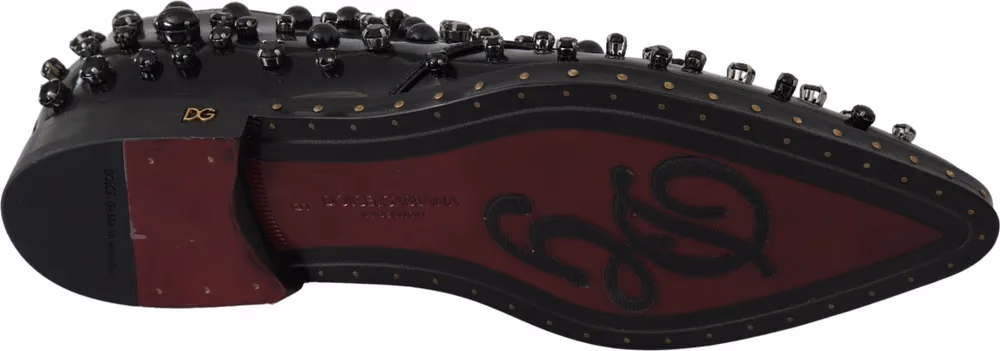 Dolce & Gabbana Black Leather Crystals Dress Broque Shoes