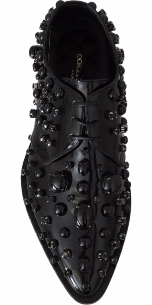 Dolce & Gabbana Black Leather Crystals Dress Broque Shoes