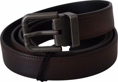 Solid Brown Leather Gray Buckle Belt