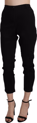 Black High Waist Skinny Cropped Cotton Capri Pant