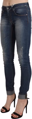 Blue Washed Low Waist Skinny Cropped Denim Trouser