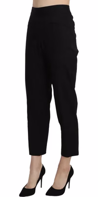 Black High Waist Straight Cropped Dress Pants