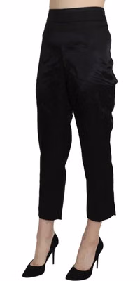 Black High Waist Straight Cropped Dress Trouser Pants