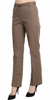 Brown High Waist Straight Dress Trouser Pants