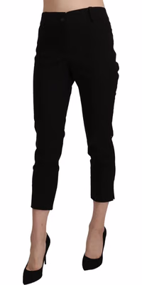 Black High Waist Skinny Cropped Dress Trouser Pants