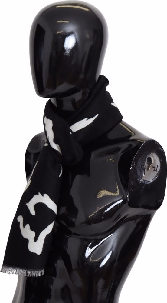 Givenchy Black White Wool Unisex Winter Warm Scarf Wrap Shawl