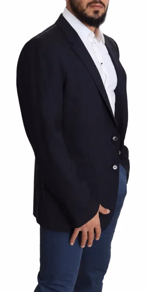Dolce & Gabbana Dark Blue Wool Stretch Men Coat MARTINI Blazer