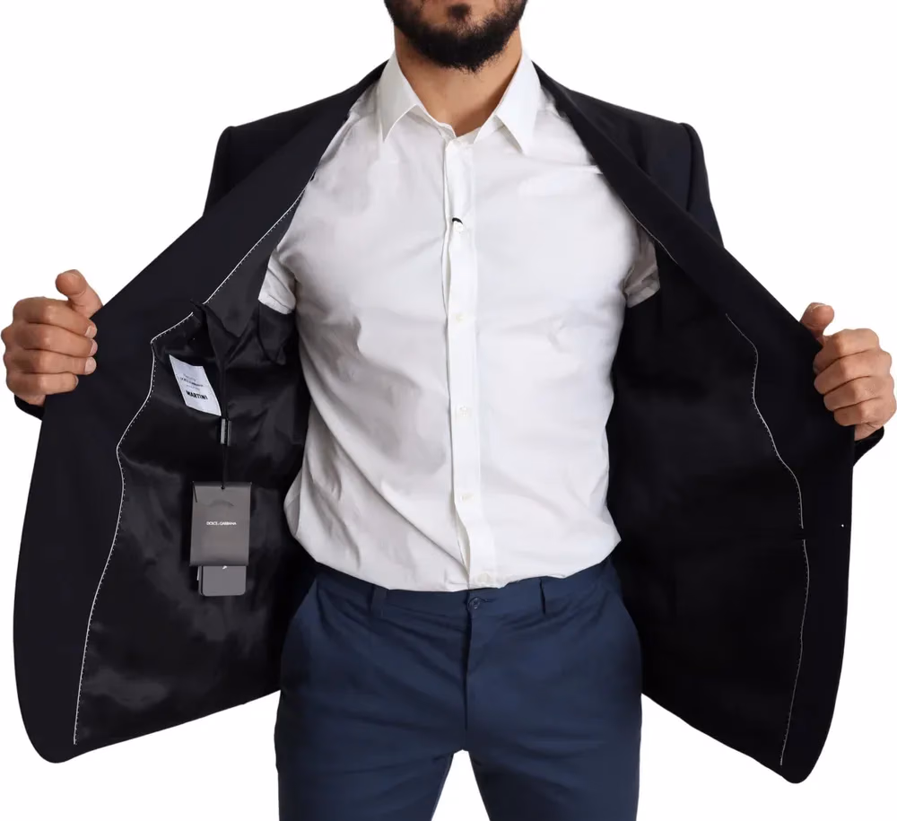Dolce & Gabbana Dark Blue Wool Stretch Men Coat MARTINI Blazer
