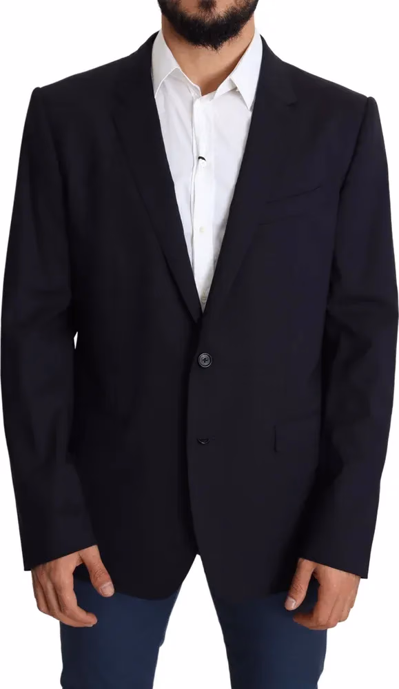Dolce & Gabbana Dark Blue Wool Stretch Men Coat MARTINI Blazer