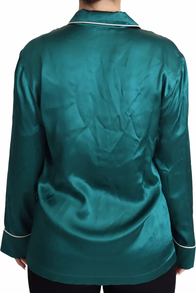 Dolce & Gabbana Green Pyjama Blouse Silk Lounge Sleepwear Top