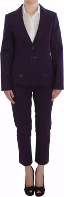 Purple Striped Stretch Coat Blazer Pants Suit