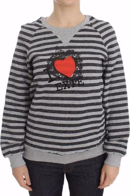 Gray Striped Cotton Crewneck Sweater