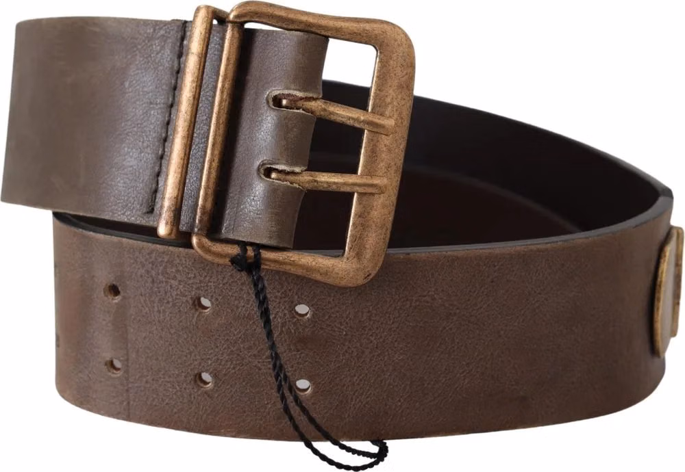 Ermanno Scervino Brown Leather Wide Bronze Buckle Waist Belt