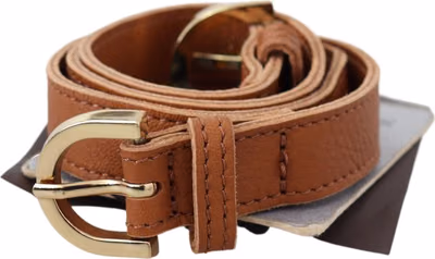 Light Brown Leather Gold Double Buckle Waist Belt