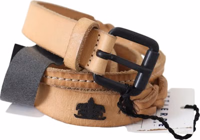 Light Brown Slim Leather Black Logo Buckle Belt Belt