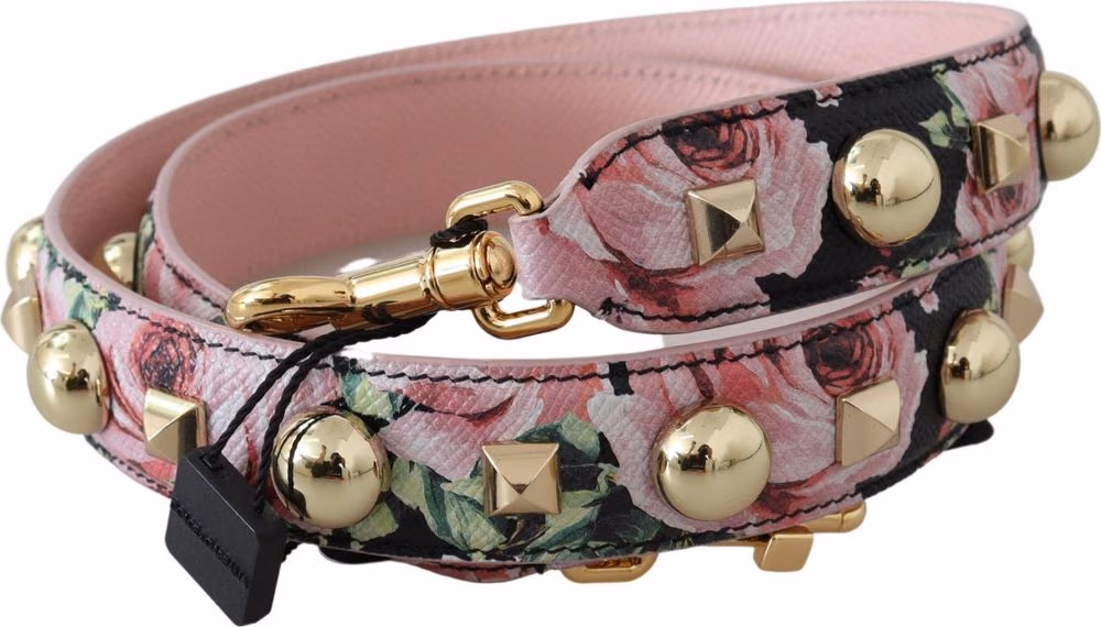 Dolce & Gabbana Pink Floral Gold Studs Bag Accessory Shoulder Strap