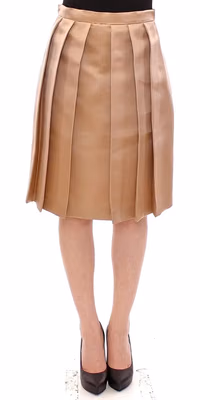 Brown Silk Solid Mini Pleated Skirt