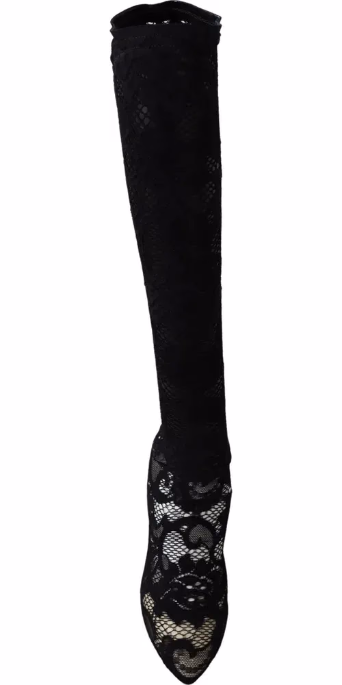 Dolce & Gabbana Black Taormina Lace Socks Boots Shoes Pumps