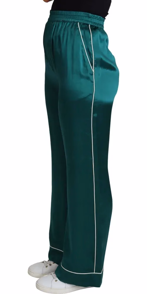 Dolce & Gabbana Green High Waist Pajama Trouser Silk Pant