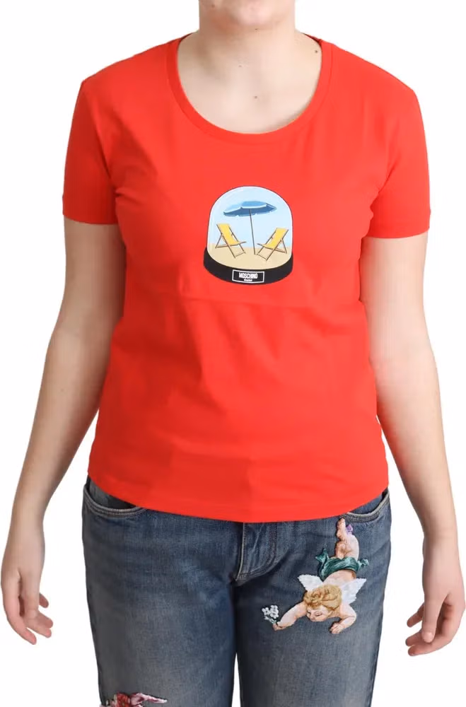 Moschino Red Printed Cotton Short Sleeves Tops Blouse T-shirt