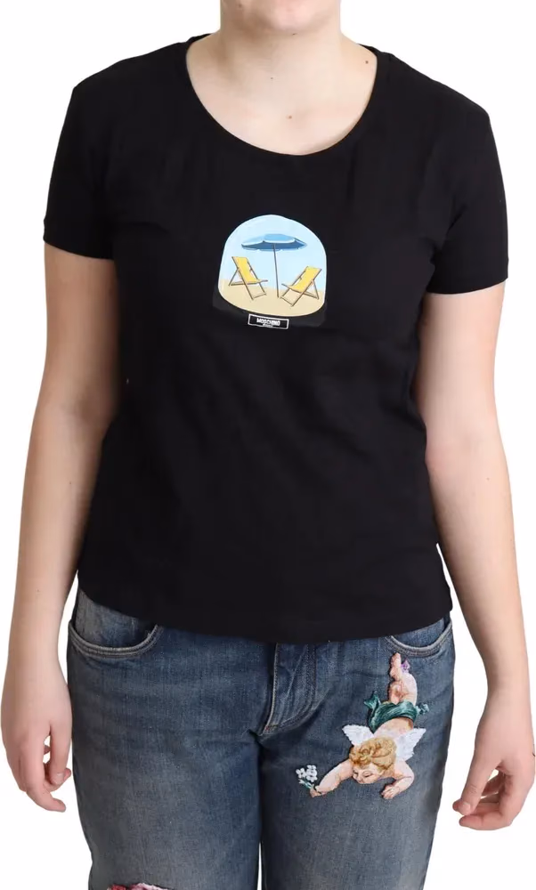 Moschino Black Printed Cotton Short Sleeves T-shirt
