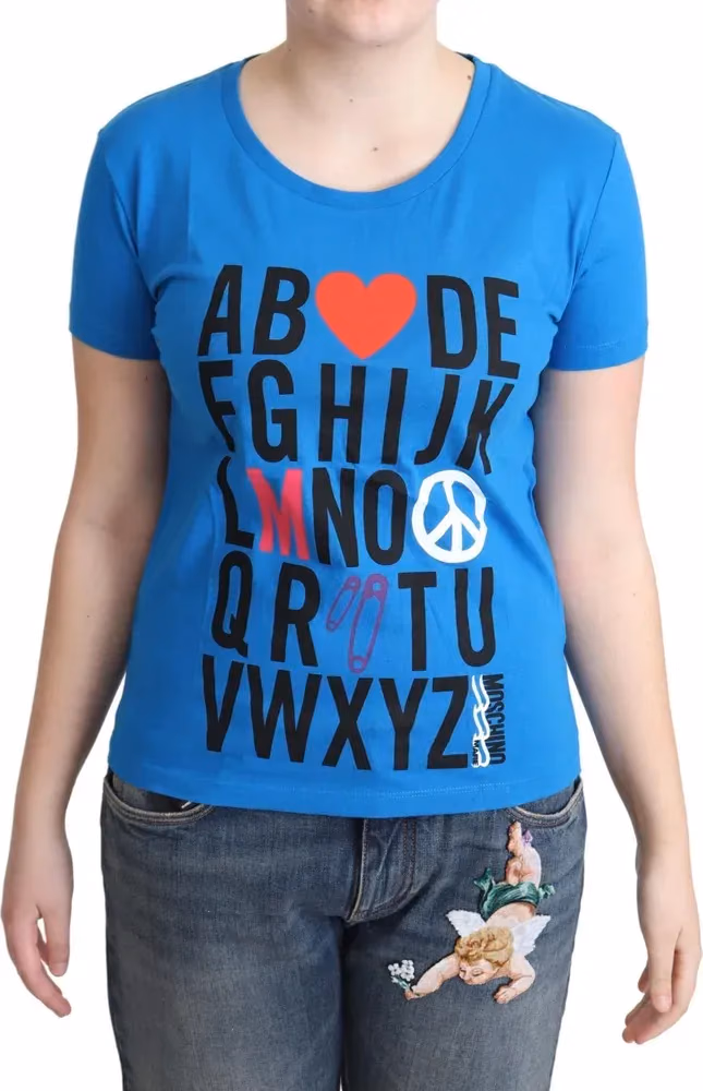 Moschino Blue Cotton Alphabet Letter Print Tops