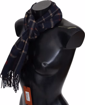Black Checkered Unisex Neck Wrap Fringes Scarf