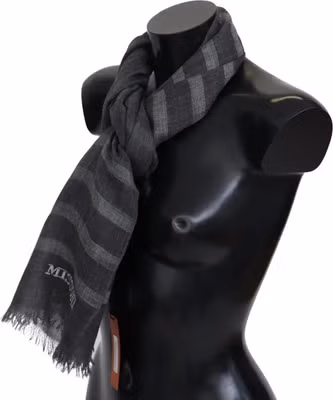 Gray Striped Wool Unisex Neck Wrap Fringes Scarf