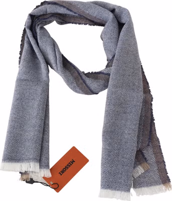 Gray Striped Wool Unisex Neck Wrap Fringes Scarf