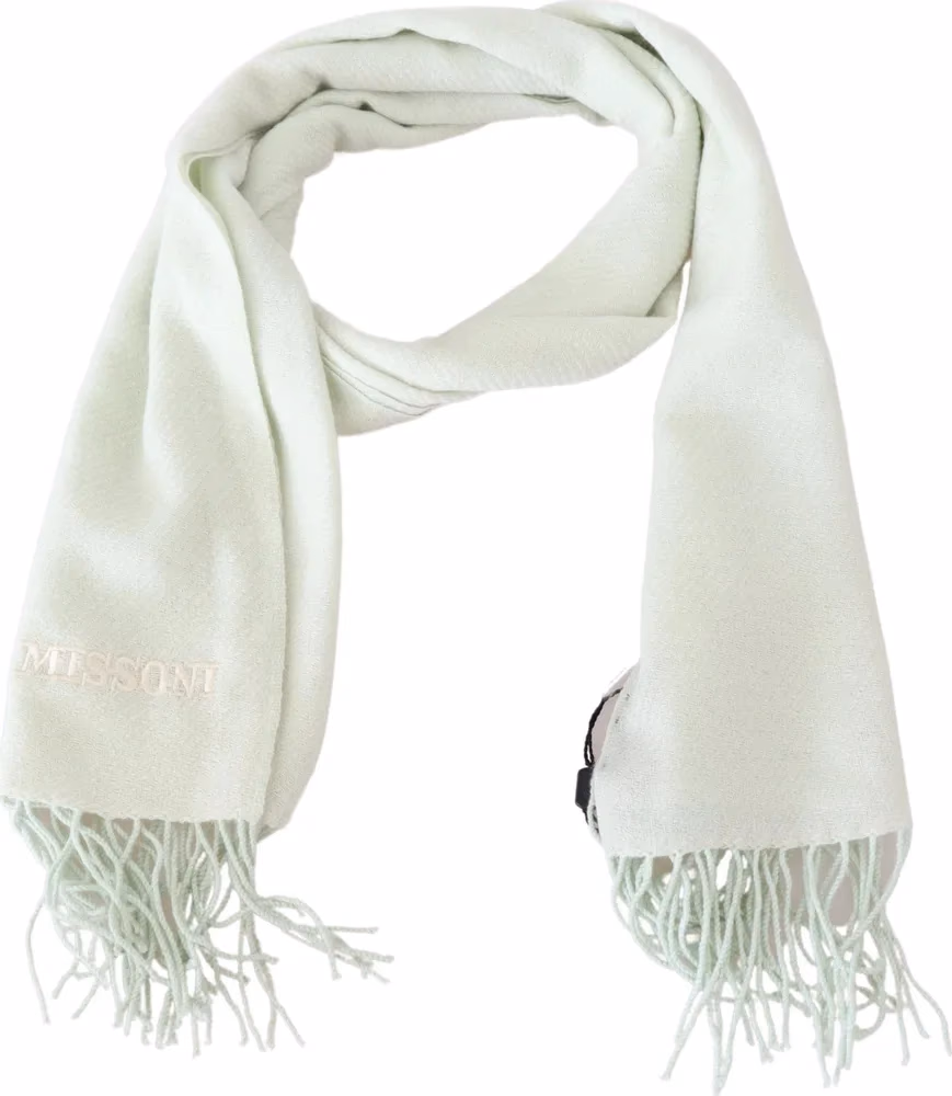 Missoni Light Green Pattern Cashmere Unisex Wrap Fringes Scarf