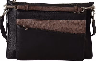 Black Exotic Leather Shoulder Sling Alta Sartoria Bag