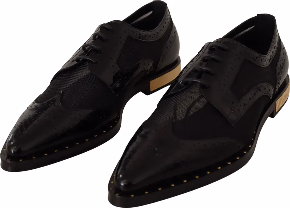 Dolce & Gabbana Black Leather Broques Sheer Wingtip Shoes