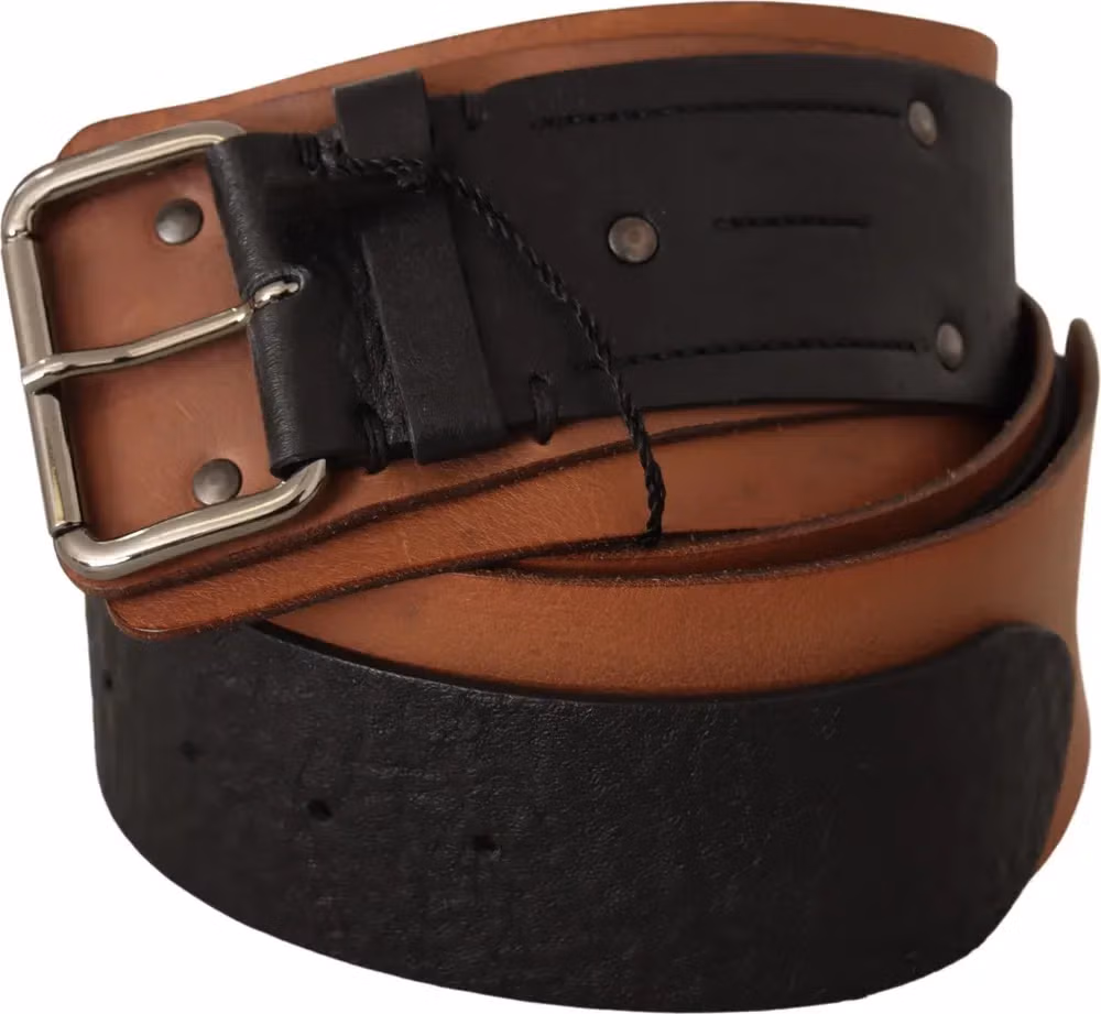 Costume National Black Brown Leather Silver Buckle